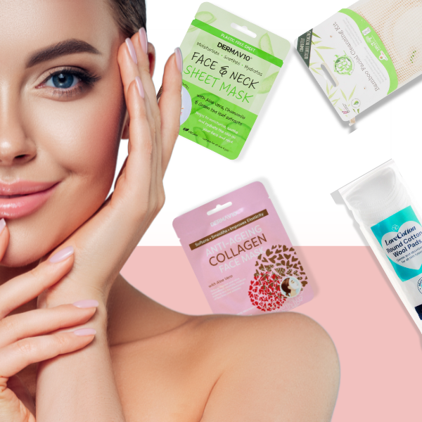 Pamper & Glow Set (Derma V10 Aloe Vera Mask, Derma V10 Collagen Mask, SO Eco Facial Cleansing Kit, Cotton Pads)