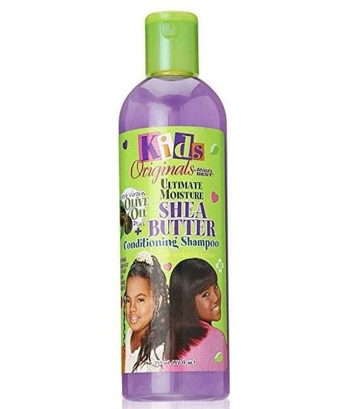 Shampoo bottle for kids with green and purple design on a white background