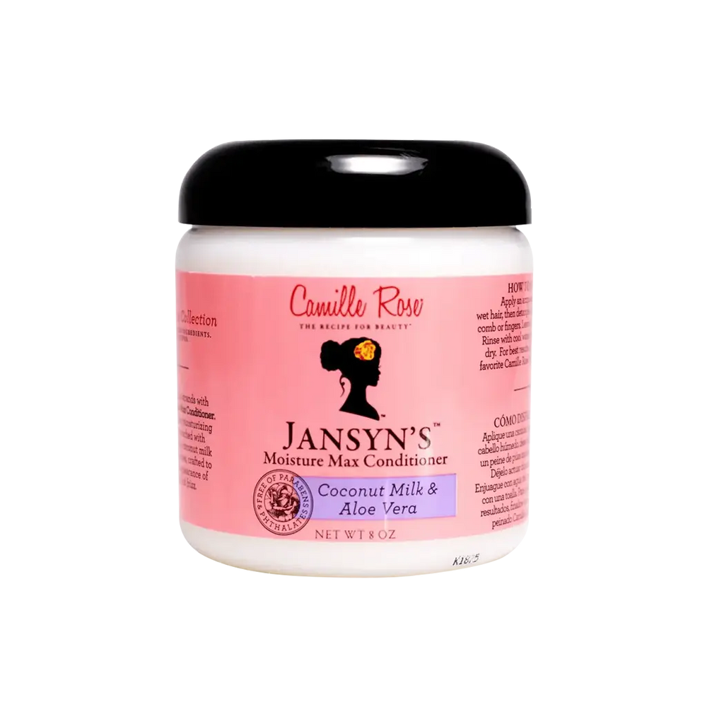 Jansyn's Moisture Max Conditioner jar with pink label on a white background