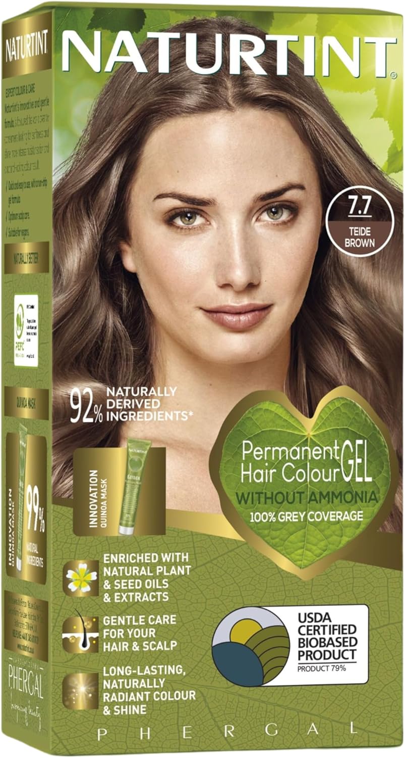 Naturtint hair color gel packaging with a woman's face on a green background
