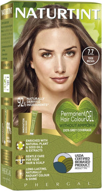 Naturtint hair color gel packaging with a woman's face on a green background