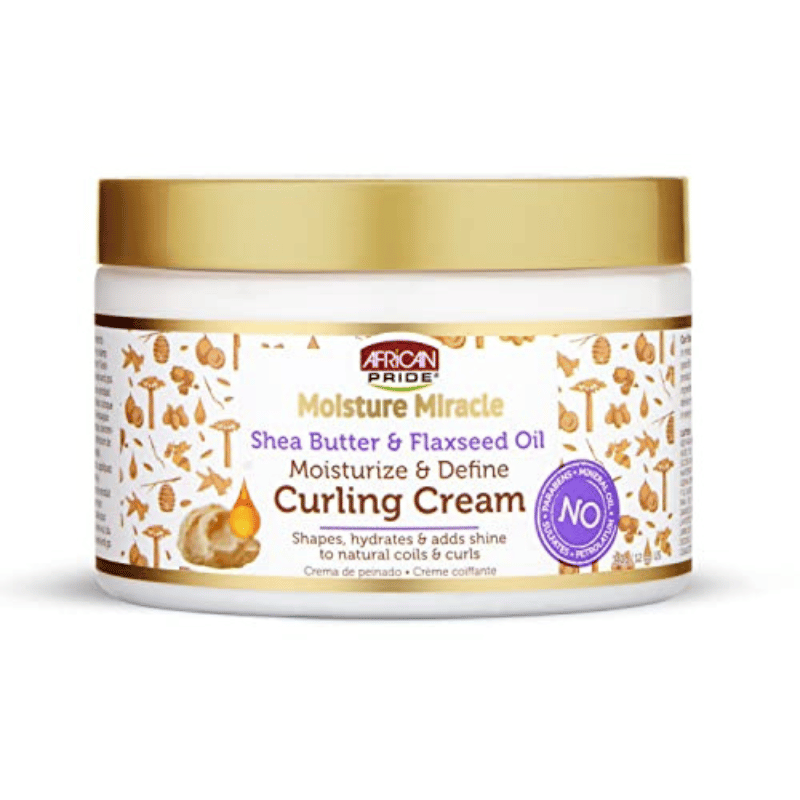 African Pride Moisture Miracle Shea Butter & Flaxseed Oil Moisturize & Define Curling Cream Front Afro Hair Haircare