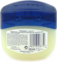 Vaseline original petroleum jelly container with blue lid on a white background
