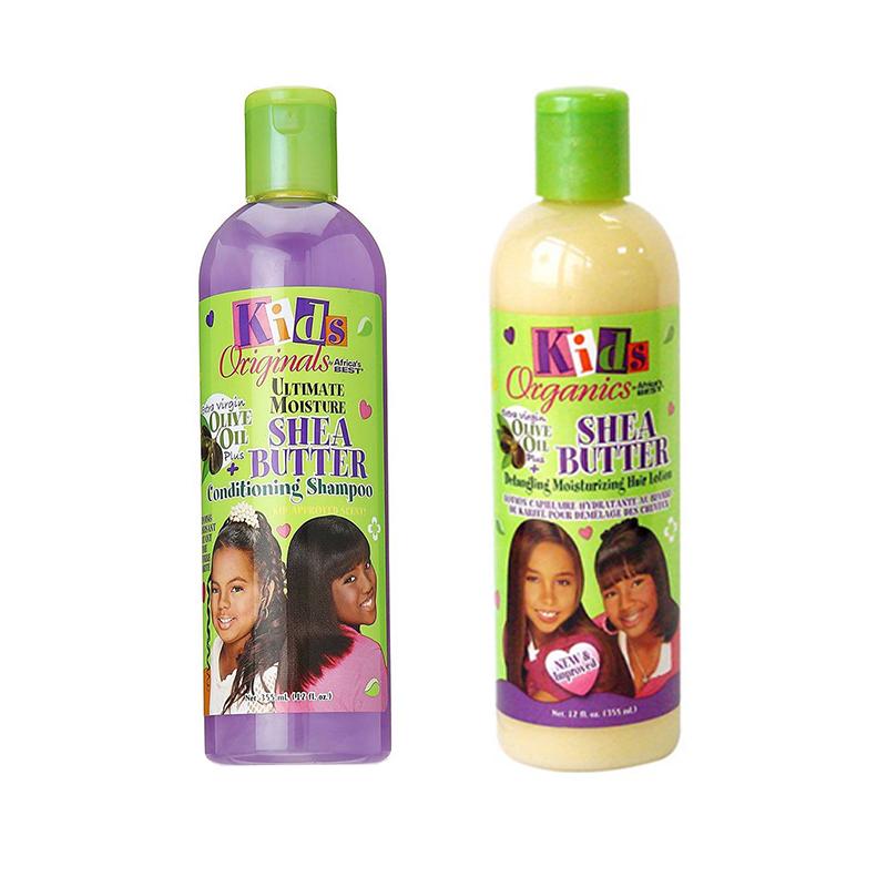 Africas Best Shea Butter Conditioning Shampoo and Africas Best Shea Butter Detangling Moisturizing Lotion Front Afro Hair Haircare