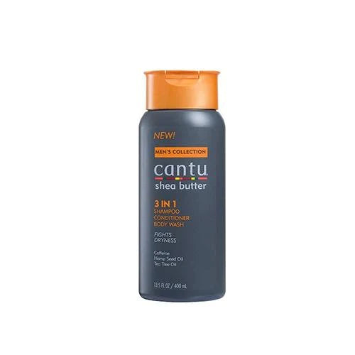 Cantu Shea Butter Mens 3 in 1 Shampoo, Conditioner, and Body Wash Front Afro Hair Haircare