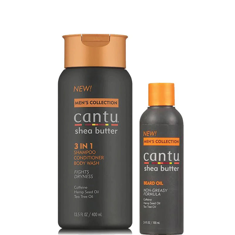 Cantu Shea Butter Mens 3 in 1 Shampoo, Conditioner and Beard Oil Set Front Afro Hair Haircare