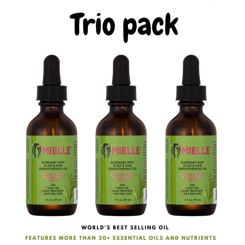 Mielle Rosemary Mint Scalp & Hair Strengthening Oil Trio PackFront Afro Hair Haircare